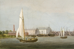 THOMAS BIRCH (1779–1851), View of Philadelphia Harbor, c. 1835–40. Oil on canvas, 20 x 30 1/4 in. (detail)