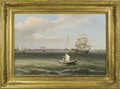 THOMAS BIRCH (1779–1851), View of Philadelphia Harbor, c. 1835–40. Oil on canvas, 20 x 30 1/4 in., showing frame