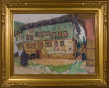 JANE PETERSON (1876–1965), "Sultana's Palace, Constantinople," 1924. Gouache on paper, 17 7/8 x 24 in. Showing gilded American Impressionist-style frame.