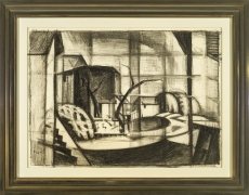 Image of Oscar Bluemner's Study for "Old Canal, Red and Blue (Rockaway, Morris Canal)", charcoal on paper, 14 x 20 inches, drawn in 1916