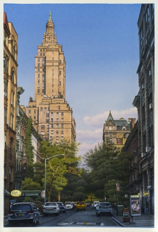 FREDERICK BROSEN (b. 1954), "West 74th Street," 2019.Watercolor over graphite on paper, 35 x 23 1/2 in.