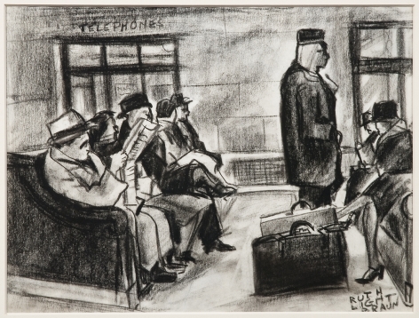 RUTH LIGHT BRAUN (1906–2003), "Grand Central Terminal," about 1928. Conté crayon on paper, 8 1/2 x 11 in.