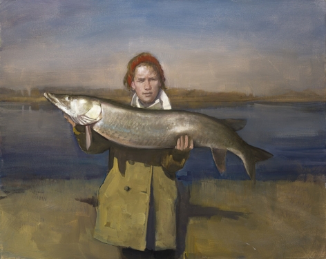 Girl with Muskie, 2011, Oil on canvas, 16 x 20 in.&nbsp;