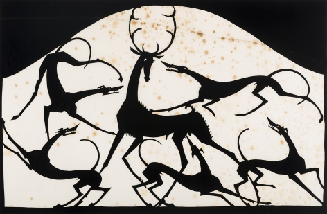 HUNT DIEDERICH (1884–1953), "Stag with Five Hounds." Paper cutout on thin rice paper, 10 x 15 1/4 in.