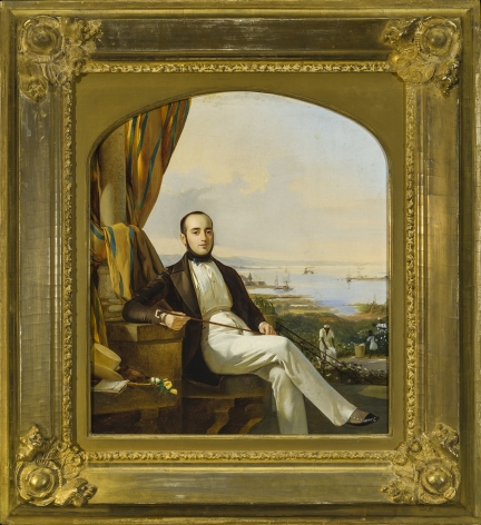 AMERICAN or EUROPEAN SCHOOL, Portrait of a Gentleman, with a Cotton Plantation in the Background, about 1840&ndash;55