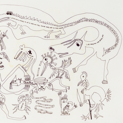a fantastical drawing of a horse and other animals by self-taught artist Jeanne Brousseau