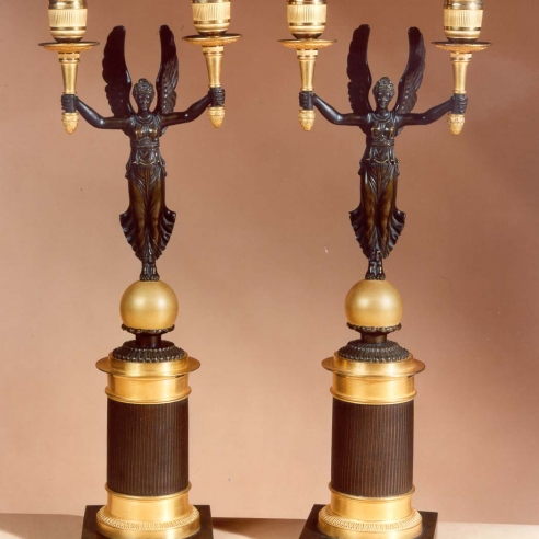 Pair Two-Arm Figural Candelabra in the Empire Taste