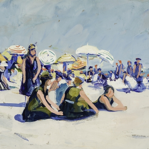 JANE PETERSON (1876–1965, "The Beach, Gloucester," about 1915. Gouache on paper, 18 x 24 in. Detail.