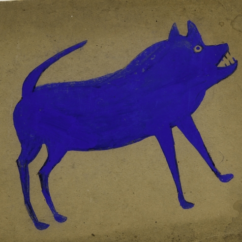 a painting by self-taught artist Bill Traylor of a blue dog