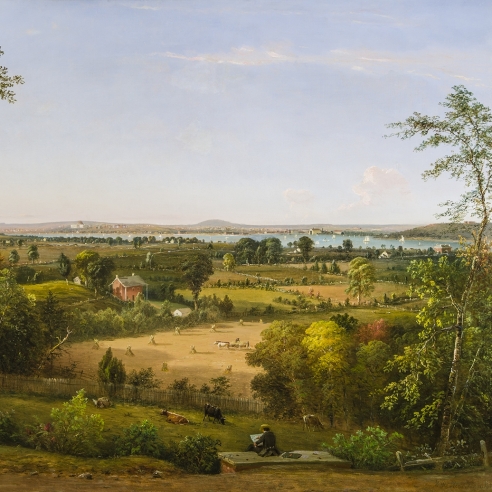 a landscape by William MacLeod from 1856 titled, "View of the City of Washington From the Anacostia Shore"