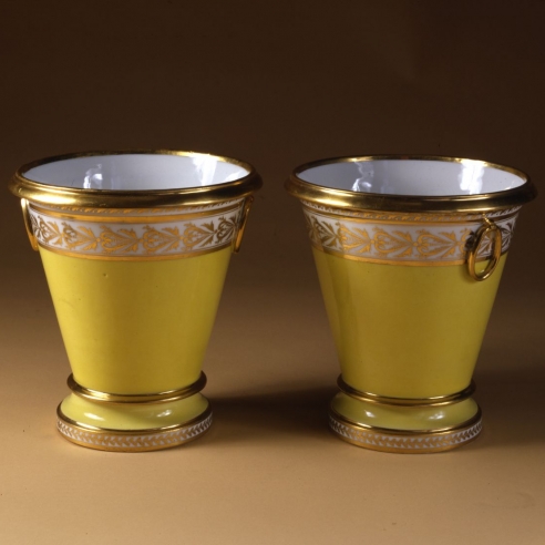 Pair Yellow and Gold Flared Cache Pots