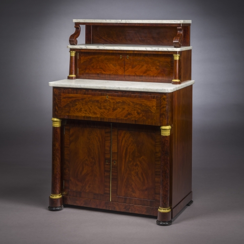 Butler’s Desk and Etagére, about 1825. New York, possibly by Duncan Phyfe. Mahogany, with ormolu mounts, marble, and brass. 54 in. high, 36 5/8 in. wide, 23 5/8 in. deep