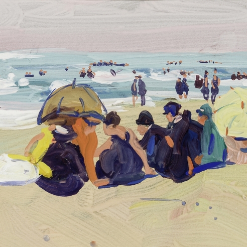JANE PETERSON (1876–1965), "Beach Scene," c. 1916–20. Gouache on paper, 9 x 12 in. (detail).