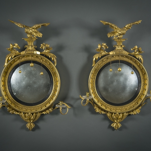 Pair Girandole Mirrors with Eagles and Candlearms