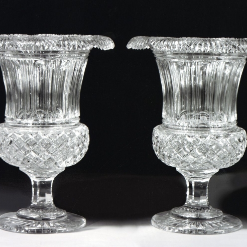 Pair Clear Glass Medici-Form Vases