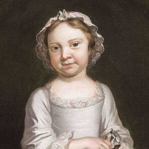 JOHN WOLLASTON (about 1710–about 1775), "Portrait of Isabella Morris," about 1755. Oil on canvas, 30 1/8 x 25 1/8 in. (detail).