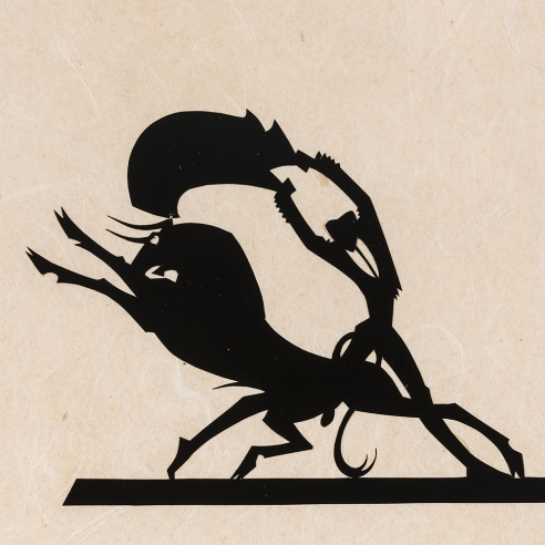 Hunt Diederich (1884–1953), "Matador and Bull." Paper cutout, 4 3/4 x 4 5/8 in. (sight).