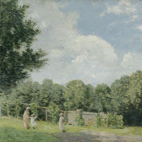 JULIAN ALDEN WEIR (1852–1919), "A Day in June," c. 1903–06. Oil on canvas, 24 x 32 3/8 in. (detail).