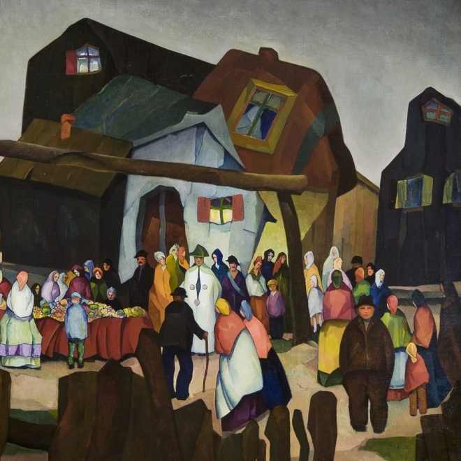 WILLIAM S. SCHWARTZ (1896–1977), Old Country Bazaar, 1926. Oil on canvas, 36 x 42 in. (detail).