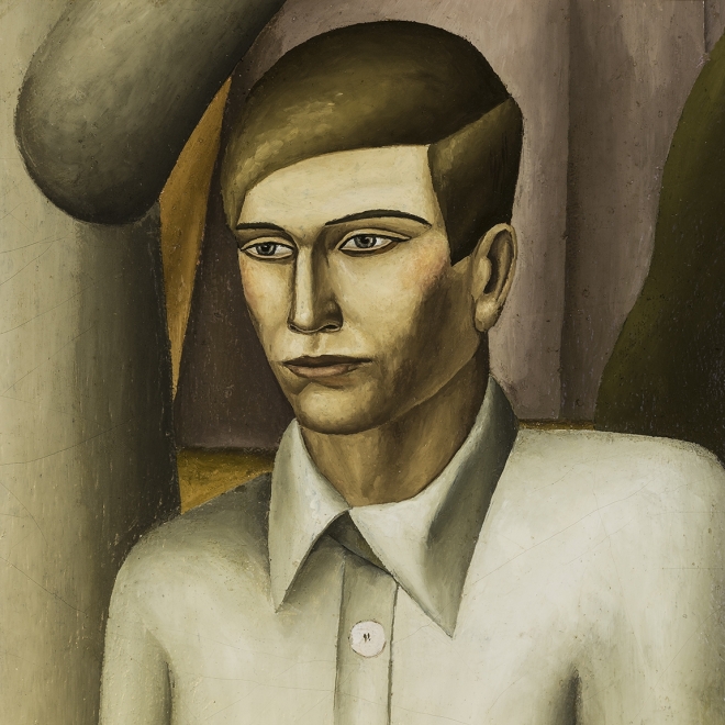 EVERETT GEE JACKSON (1900–1995), "Self-Portrait," 1930. Oil on canvas, 11 1/2 x 9 in. (detail).