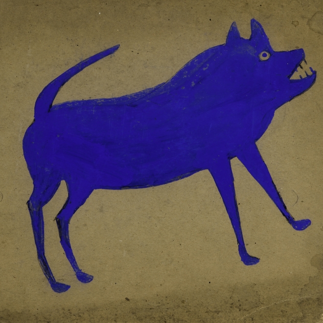 a painting by self-taught artist Bill Traylor of a blue dog
